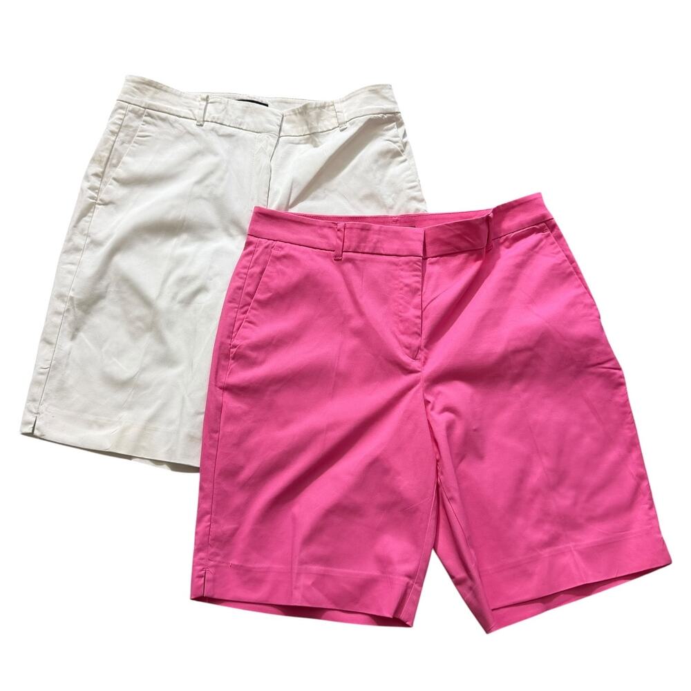 Ann Taylor Curvy Fit Bermuda Shorts Lot 2 Pair Pink White Trouser Chino Golf 12